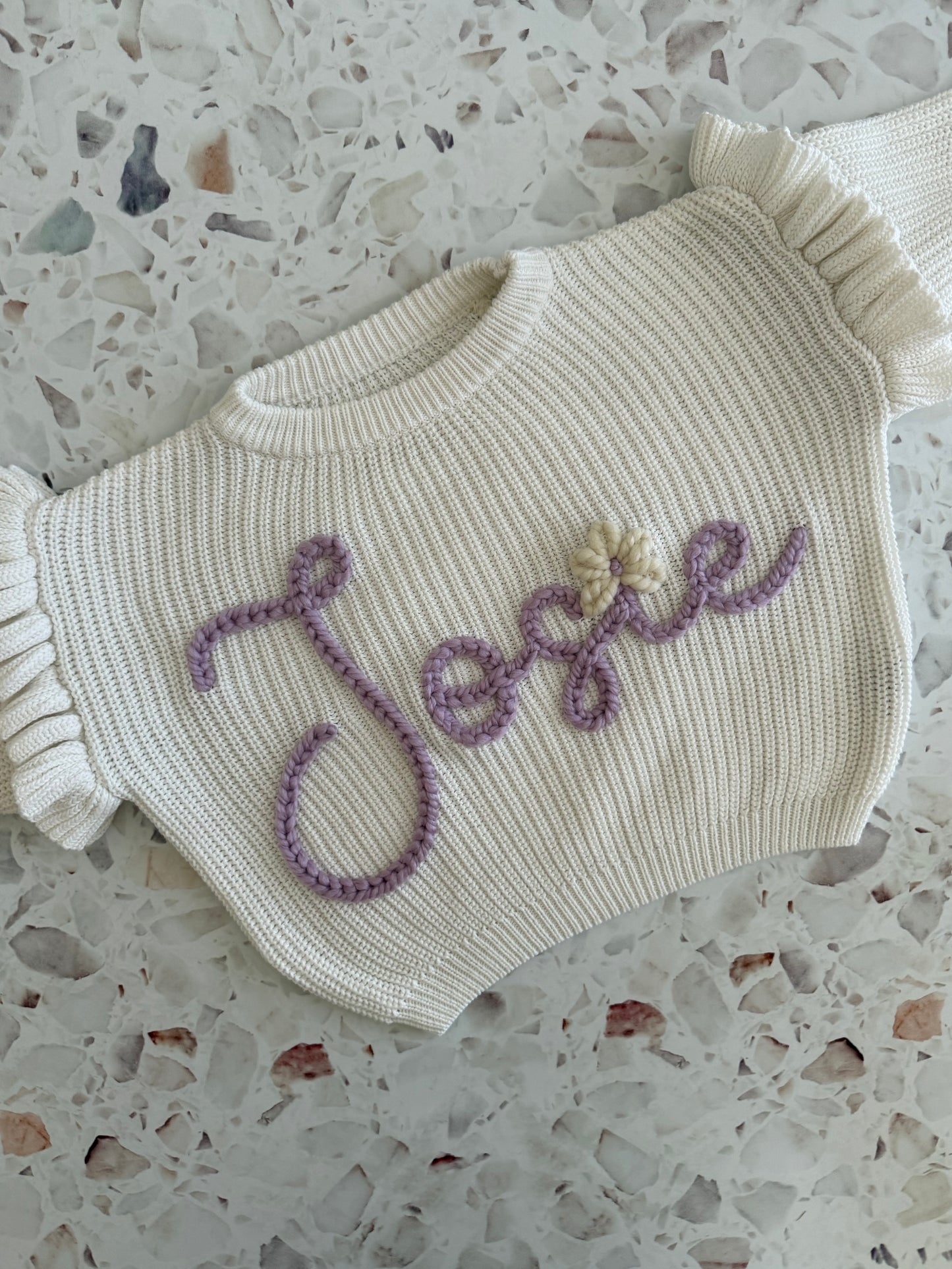 Milk Ruffle Sleeve | Custom Personalised Hand Embroidered Knit Sweater Jumper
