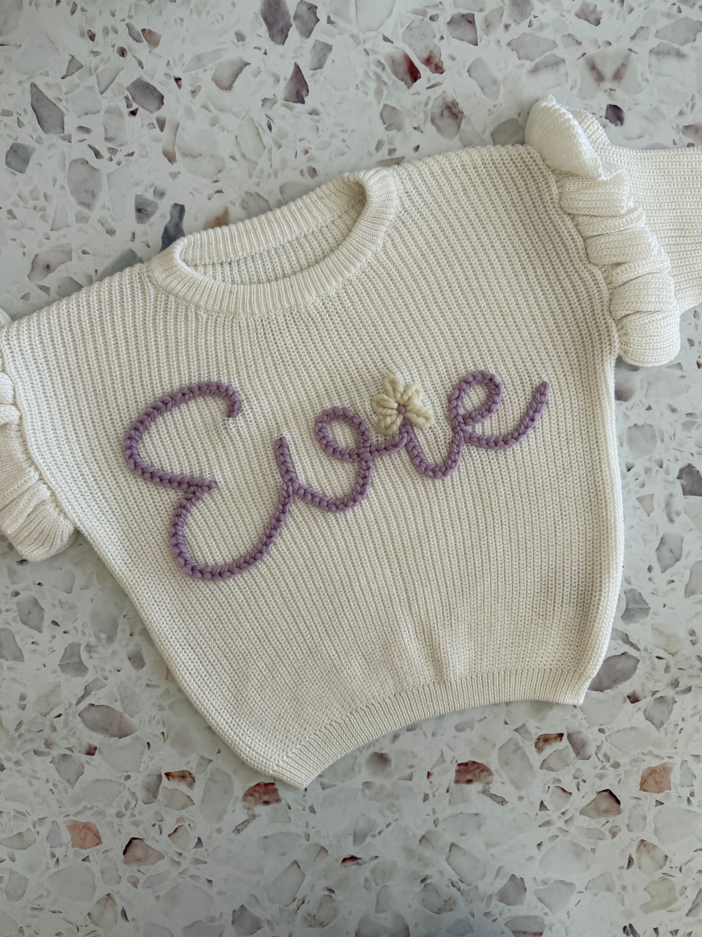 Milk Ruffle Sleeve | Custom Personalised Hand Embroidered Knit Sweater Jumper