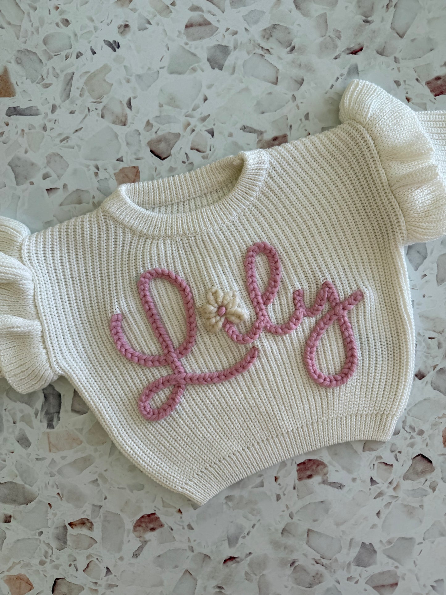 Milk Ruffle Sleeve | Custom Personalised Hand Embroidered Knit Sweater Jumper