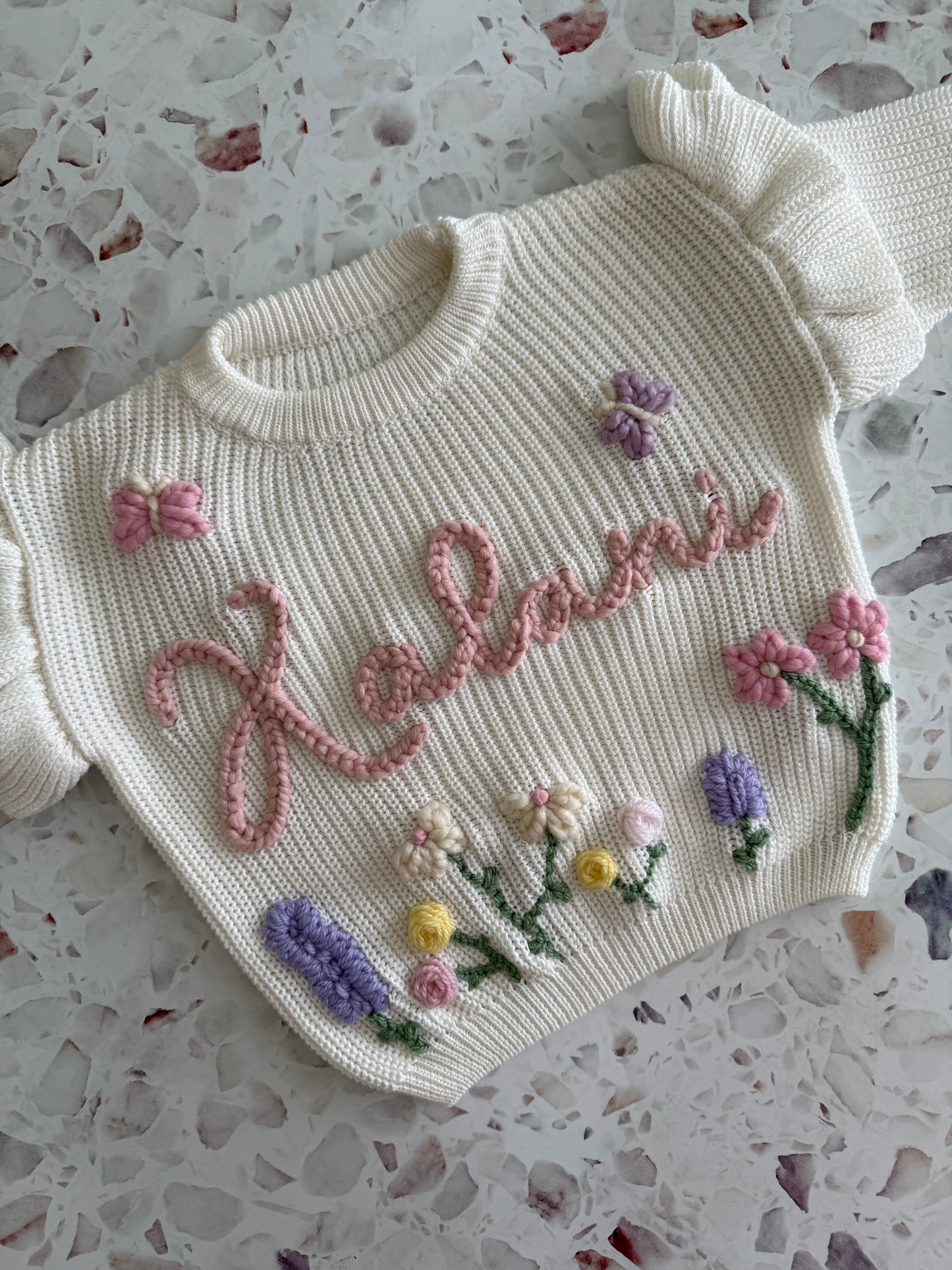 Milk Ruffle Sleeve | Custom Personalised Hand Embroidered Knit Sweater Jumper