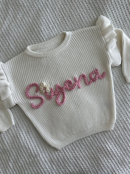 Milk Ruffle Sleeve | Custom Personalised Hand Embroidered Knit Sweater Jumper