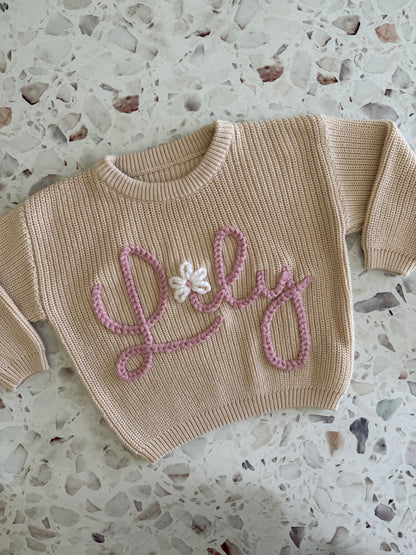 Latte | Custom Personalised Hand Embroidered Knit Sweater Jumper