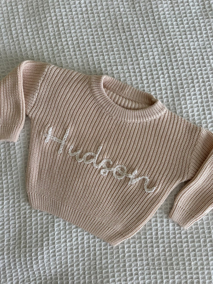 Latte | Custom Personalised Hand Embroidered Knit Sweater Jumper