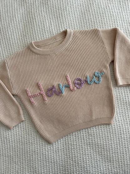 Latte | Custom Personalised Hand Embroidered Knit Sweater Jumper
