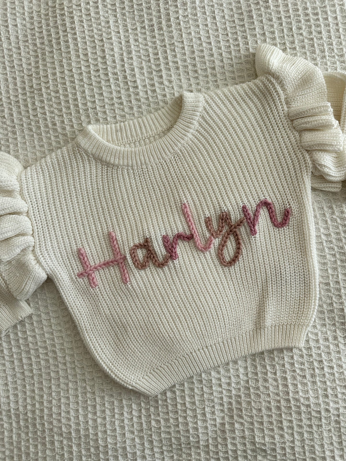Milk Ruffle Sleeve | Custom Personalised Hand Embroidered Knit Sweater Jumper